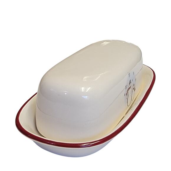 VTG 90s Royal Seasons Butter Dish‎ Holiday Snowmen Christmas 2 Pc Stoneware - Picture 4 of 7